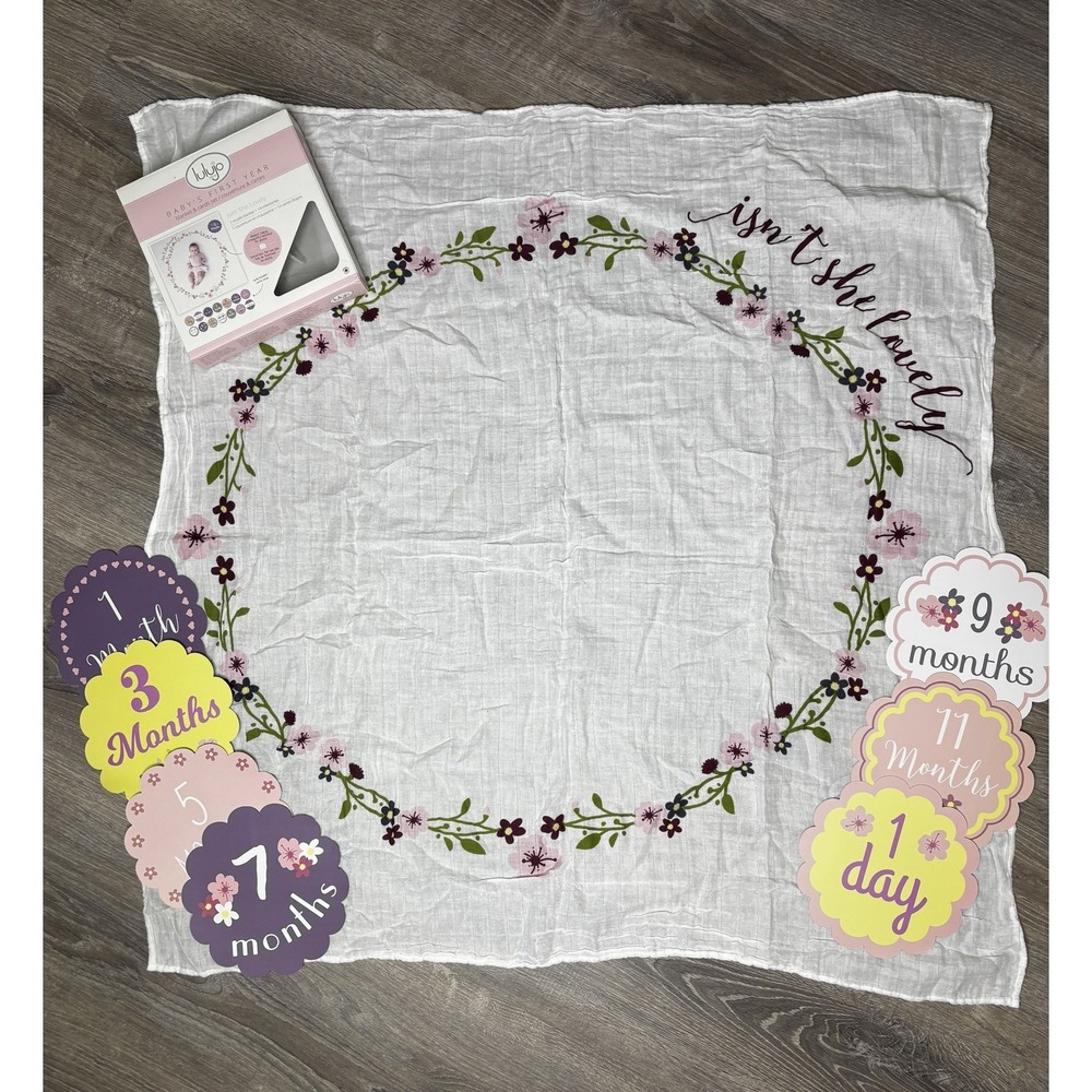 Lulujo Baby's First Year Milestone Blanket‎ Card Set Floral 40in x 40in
